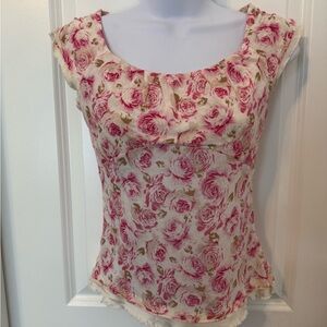 Banana Republic White Cap Sleeve Ruffled Blouse